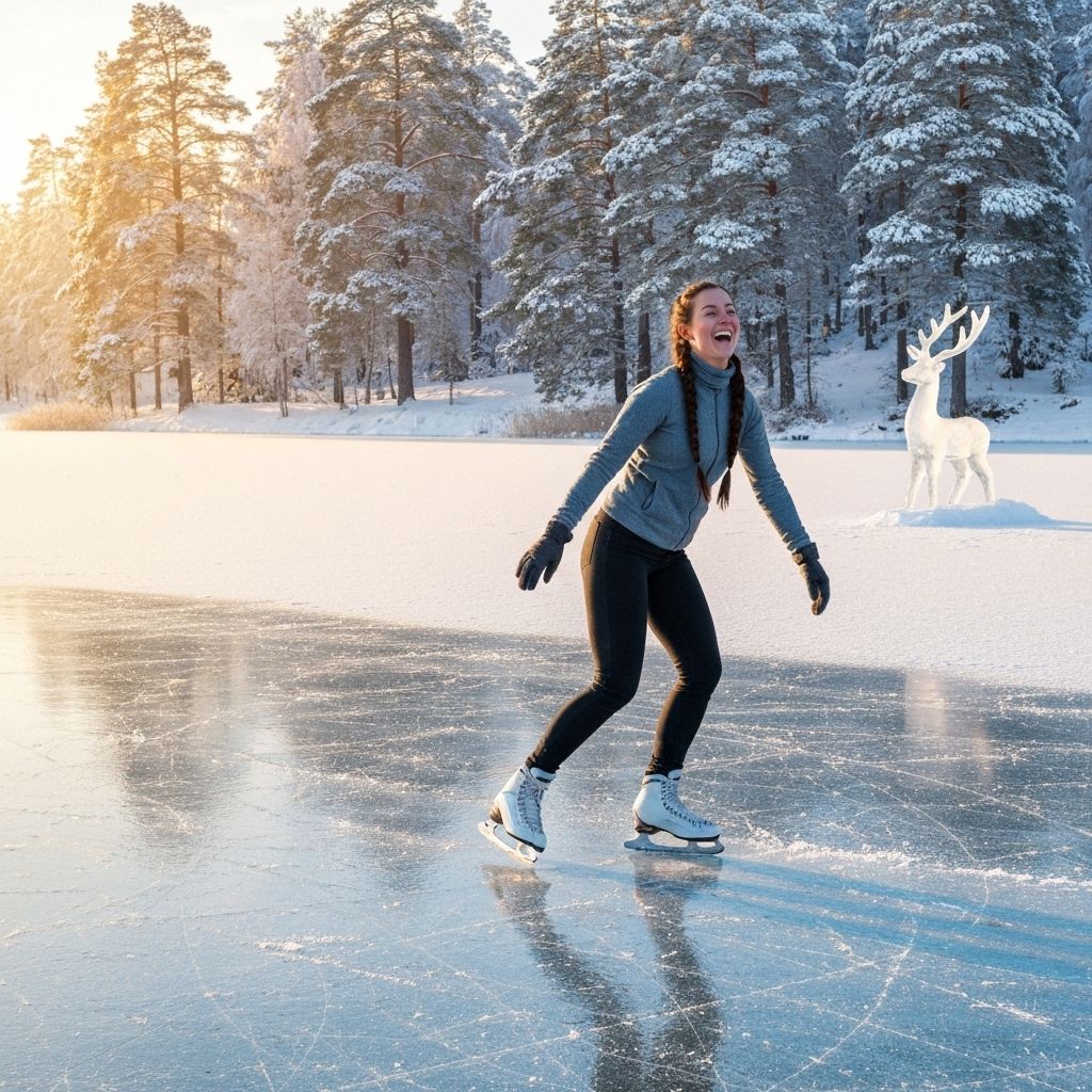 Skridskoåkning på frusen Sommen sjö på vintern